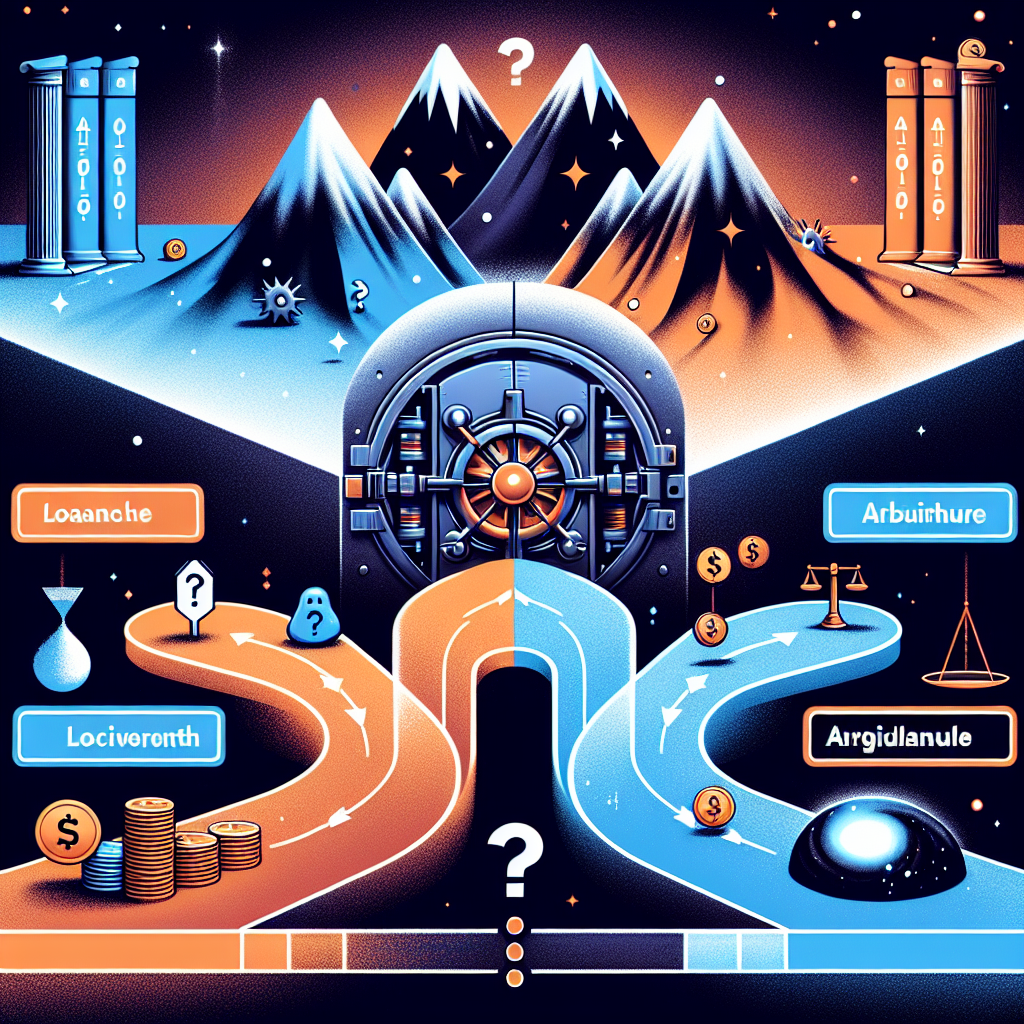 "Digital illustration of a vault dispersing tokens towards Avalanche and Arbitrum icons. Tokens move down paths ending in symbols for Aave and Blackhole, portraying the HLP0 Controversy and HLP Vault. A question mark symbolizes controversy. A bar graph in the background visualizes total-value locked of  million, split into  million and  million segments color-coded. The image features brand colors: Orange, Dark Blue, and Midnight Blue. Centralized is the title ‘HLP0 Controversy and HLP Vault’."
