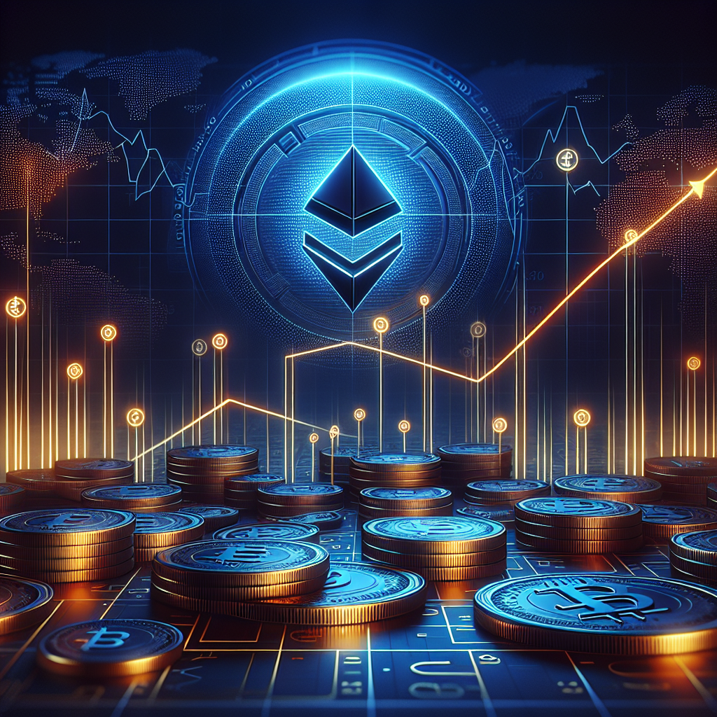 "Image showcasing Hyperliquid's successful July, with a record-breaking trading volume of 9 billion highlighted through a sea of futuristic dark and midnight blue coins against the backdrop of an upward trending orange line chart symbolizing growth. The company's logo is subtly embedded, reflecting Hyperliquid as the Decentralised Finance (DeFi) platform in focus."