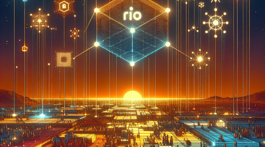 "A diverse group of people collaborating on a glowing 3D blockchain structure labeled 'Rialo' and 'Subzero Labs' in a futuristic digital landscape. Logos of Pantera Capital, Coinbase Ventures and other companies appear as sky constellations. The image incorporates next-gen tech elements and decentralized network-like interconnections, using brand colours Orange #FF9811, Dark Blue #000D43, and Midnight Blue #021B88. Image size is 1200 x 628 pixels."