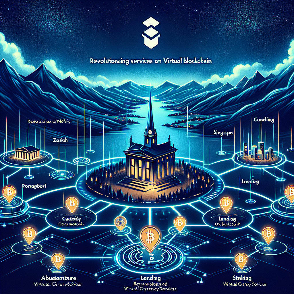 "Midnight blue background featuring Swiss landscape and blockchain symbolizing SUI token with text overlay 'Sygnum Expands Services on SUI Blockchain' in bright orange. Sygnum bank's logo surrounded by dark blue symbols for custody, trading, lending, staking, and cloud services. Bold, white 'Revolutionising Professional Crypto Services' text below. Indications of Sygnum's global presence in Zurich, Singapore, Abu Dhabi, Luxembourg, and Liechtenstein on a simplified world map in the bottom left corner."