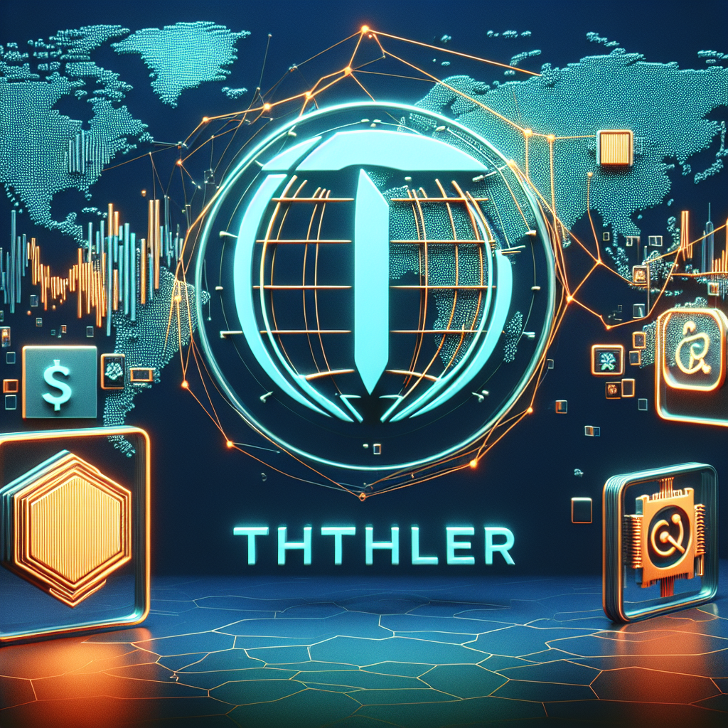 "3D model of Tether and Rumble logos showcased on a dark blue global map (#000D43) to signify their potential business acquisition's wide reach. The image features a shares icon in corporate orange (#FF9811) on the left and a semi-transparent AI chip icon on the right, indicating Northern Data's involvement. The composition is professionally designed, reflecting the deal's importance."