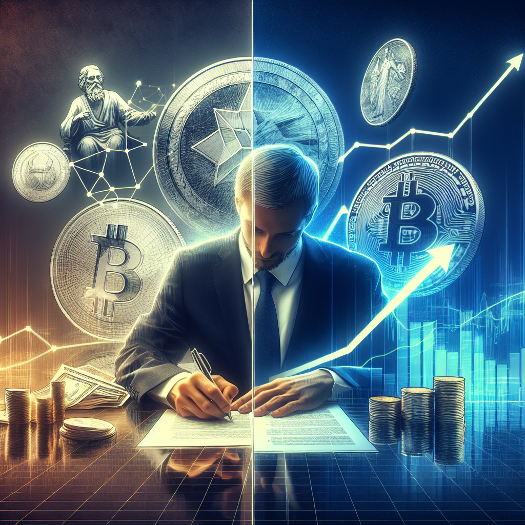 "President Trump signing the GENIUS Act document alongside Tether's USDT and PayPal's PYUSD logos, immersed in a dual-toned background transitioning from deep dark blue to vibrant orange, symbolizing the federal regulation of stablecoins. Tracing a gradually ascending graph line reflects the increasing market cap of stablecoins, with a color shift towards midnight blue signifying its exponential growth. Various icons of stablecoins, audit reports, and currency bills further depict the regulation concept. Image with a resolution of 1200 x 628 pixels."