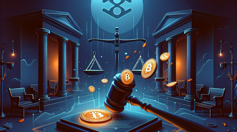 "Dark blue courtroom graphic illustration with the symbol of 2nd US Circuit Court of Appeals, gavel signifying overturned conviction, and falling orange Ethereum coin symbolizing illicit NFT gains. Background includes midnight blue ocean waves representing OpenSea. Text Overlay: 'Reversal in the Court: NFT Insider Trading Conviction Overturned' in complementary orange and dark blue colors. Image specifically designed for SEO purposes, formatted to 1200 x 628 px."