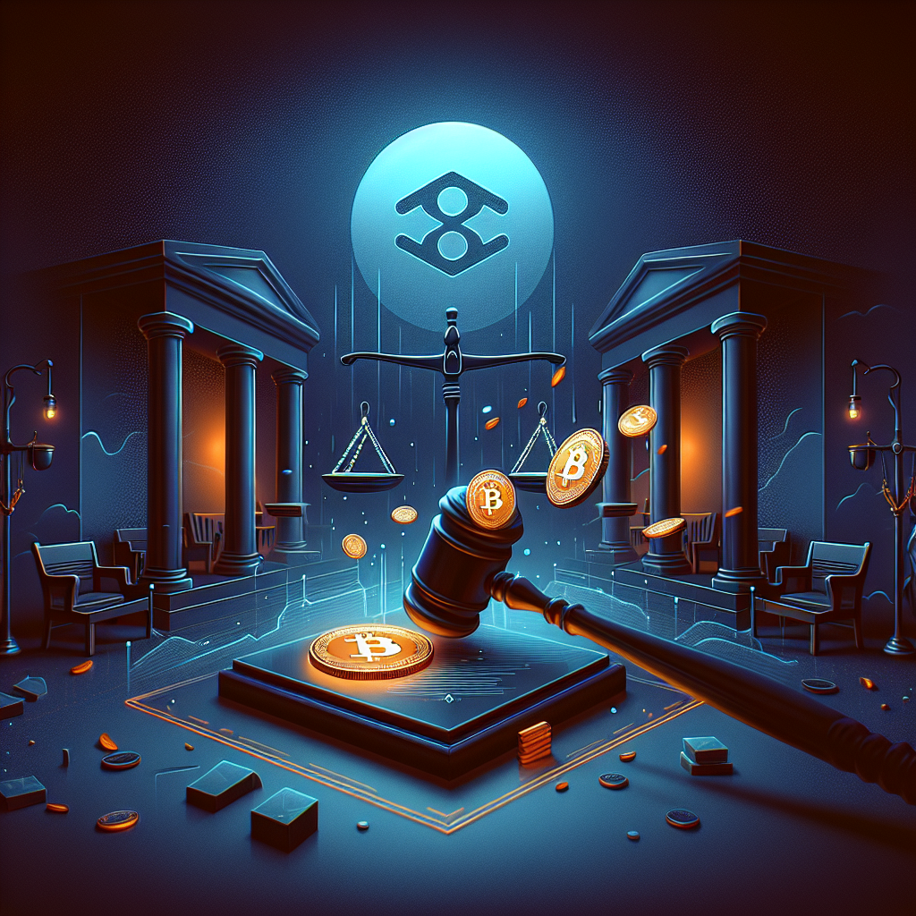 "Dark blue courtroom graphic illustration with the symbol of 2nd US Circuit Court of Appeals, gavel signifying overturned conviction, and falling orange Ethereum coin symbolizing illicit NFT gains. Background includes midnight blue ocean waves representing OpenSea. Text Overlay: 'Reversal in the Court: NFT Insider Trading Conviction Overturned' in complementary orange and dark blue colors. Image specifically designed for SEO purposes, formatted to 1200 x 628 px."