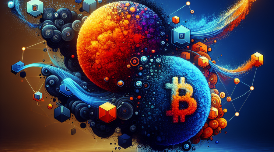 "Abstract digital illustration featuring the merger of Valantis and Staked Hype, symbolized by their unique respective logos embedded onto two connected spheres, with blockchain and decentralization motifs in the background. Dominant design colors are vibrant Orange, Dark Blue and Midnight Blue. Bold text at the forefront indicates 'Valantis acquires Staked Hype'. Optimized at 1200 x 628 pixels for a WordPress blog."