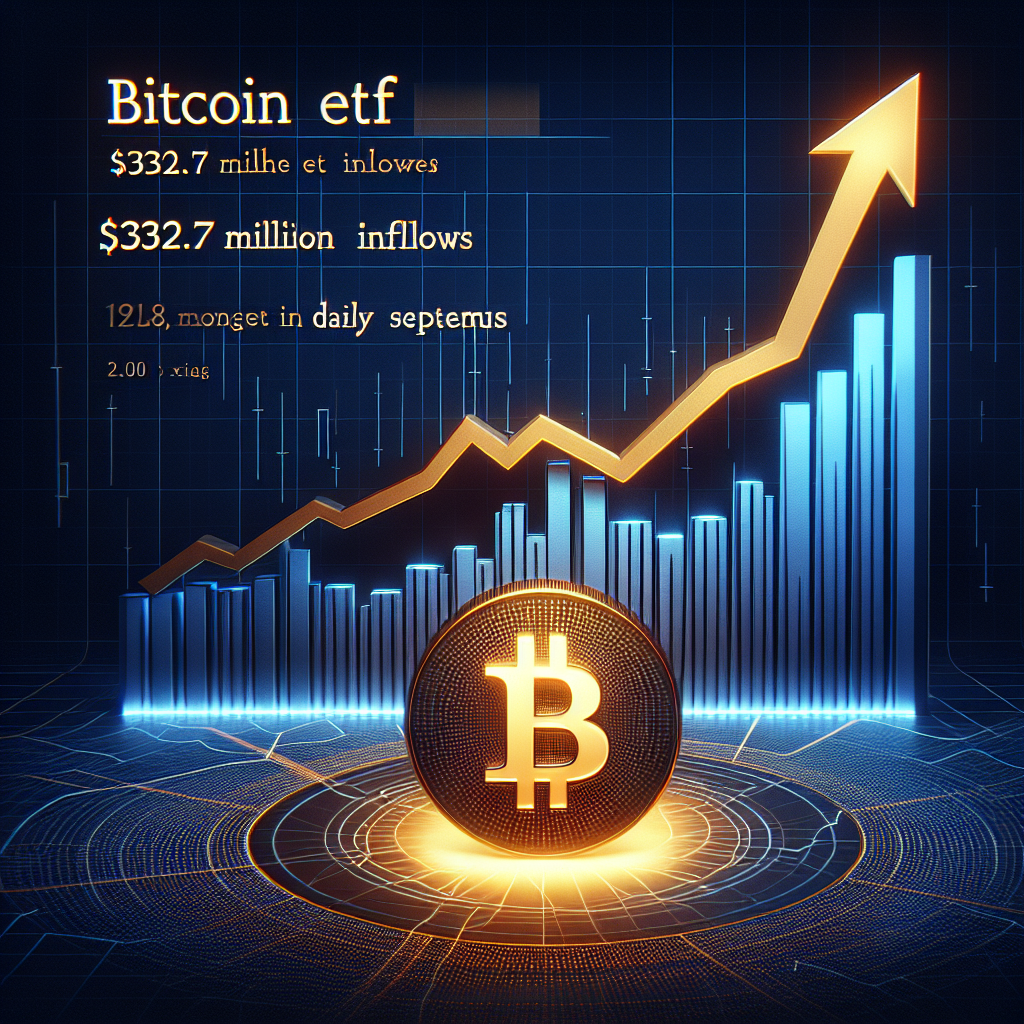 "Infographic illustrating a rising Bitcoin ETF trend graph in our brand colours of orange and dark blue, with the emphatic text '2.7 Million in Daily Net Inflows' featured in midnight blue. ETF inflows background graph stylised to highlight surge in Bitcoin demand from mid-August to early September. Visual spotlight on Bitcoin symbol indicates focus of infographic."