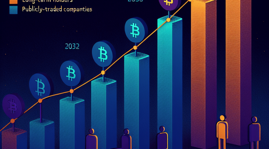 "Bitcoin Availability Decrease 2032 - Multicoloured Bar Graph Image with Stakeholders - Midnight Blue Background with Orange and Dark Blue Details"