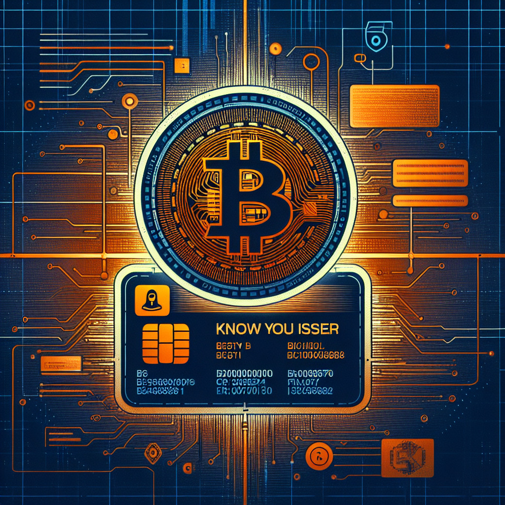 "Bluprynt's logo brightly positioned on an intricate, cryptographically-themed digital background in midnight blue (#021B88) and dark blue (#000D43). An orange-hued stablecoin (#FF9811) and an identity card, symbolizing 'Know Your Issuer' verification, augment the image. Perfectly fits the size of 1200 x 628 px for enhanced SEO."