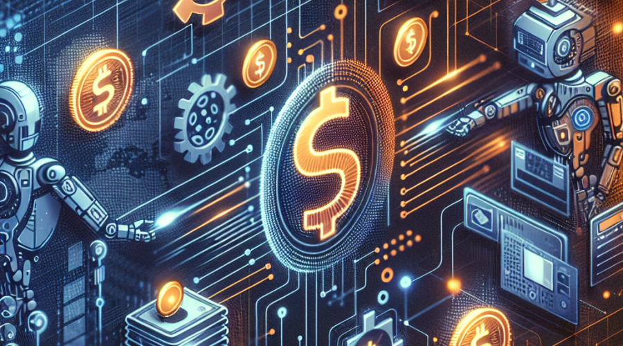 **SEO-optimized alt-text:** Sleek modern header image illustrating AI-driven payment automation, featuring stylized robotic icons exchanging digital coins and US dollar symbols over a dynamic digital grid background. Cloudflare’s orange, dark blue, and midnight blue colors frame autonomous agents, a stablecoin symbol, and a digital wallet icon, highlighting secure, instant global microtransactions and transparency in digital finance.