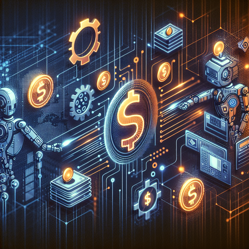 **SEO-optimized alt-text:** Sleek modern header image illustrating AI-driven payment automation, featuring stylized robotic icons exchanging digital coins and US dollar symbols over a dynamic digital grid background. Cloudflare’s orange, dark blue, and midnight blue colors frame autonomous agents, a stablecoin symbol, and a digital wallet icon, highlighting secure, instant global microtransactions and transparency in digital finance.