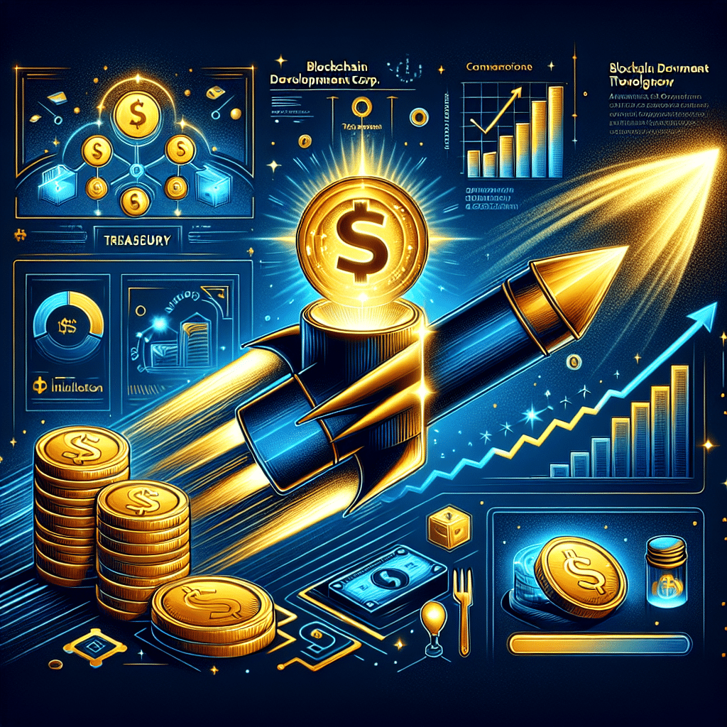 "Golden accelerator symbolizing DeFi Development Corp's Treasury Accelerator program mounted on a dark blue Solana backdrop, displaying the company logo and a representation of $75 million worth of Solana tokens (SOL) to embody expansion and growth - highlighted with strategic accents in orange and midnight blue, provided within a 1200 x 628 px dimension."
