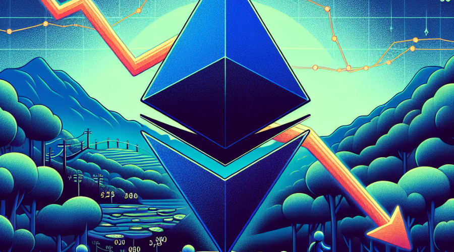"Dark blue Ethereum logo with orange downward trend arrow symbolizing the decline in value and users of Blast, contrasted with a fragment of green paradise illustrating users moving towards more favorable alternatives. Line chart showing Blast's drop in TVL from .2 billion to  million and DAU decreasing from 77,000 to 3,500 with small illustration of unhappy users in blue. Bold midnight blue title 'Blast's Decline'. Image dimension 1200x628 pixels with shade gradients for visual depth."