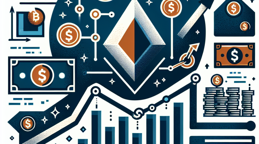 "Figure Technology Solutions logo with blockchain symbols, demonstrating a substantial increase via an upward-facing arrow and ascending bar graph. Key focus on the 0 million deal value imagery depicting large numbers and full money bags. Features of loan origination platform are highlighted, indicating Figure's blockchain ecosystem use. Color composition maintains the brand's signature Orange, Dark Blue, and Midnight Blue."