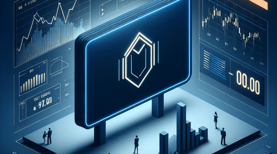 "Modern, minimalist business scene featuring the Gemini logo in Midnight blue (#021B88) prominently displayed on a billboard, backed by a subtly depicted Nasdaq logo, symbolizing investment support. Additionally, incorporates a visual representation of a rising stock ticker or graph in Orange (#FF9811), illustrating an ongoing IPO. Image dimensions: 1200 x 628 pixels, set against a Dark Blue (#000D43) background."