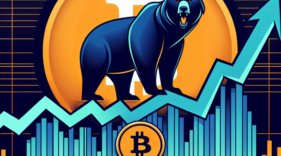 "Dark Blue Bear Symbol Over Orange Bitcoin Logo With Rising Midnight Blue Graph Lines Depicting Increasing Long Positions in Bitfinex. 'Bullish Bitcoin Bets Increase on Bitfinex' Article Title At The Top With Mention of Bitcoin Price of 2,996.09 at The Bottom. Colourful Visual Representation of Cryptocurrency Market Trends."