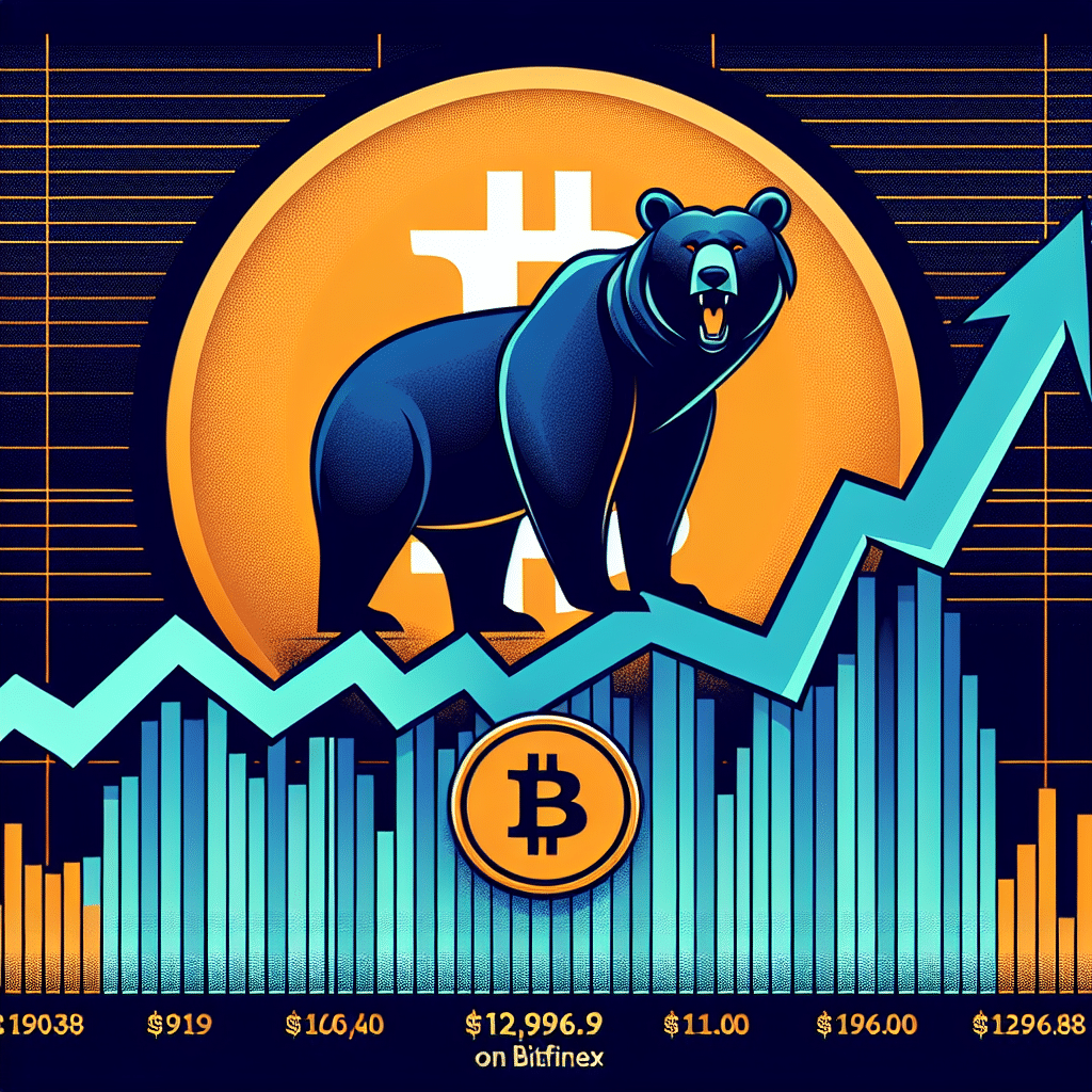 "Dark Blue Bear Symbol Over Orange Bitcoin Logo With Rising Midnight Blue Graph Lines Depicting Increasing Long Positions in Bitfinex. 'Bullish Bitcoin Bets Increase on Bitfinex' Article Title At The Top With Mention of Bitcoin Price of 2,996.09 at The Bottom. Colourful Visual Representation of Cryptocurrency Market Trends."