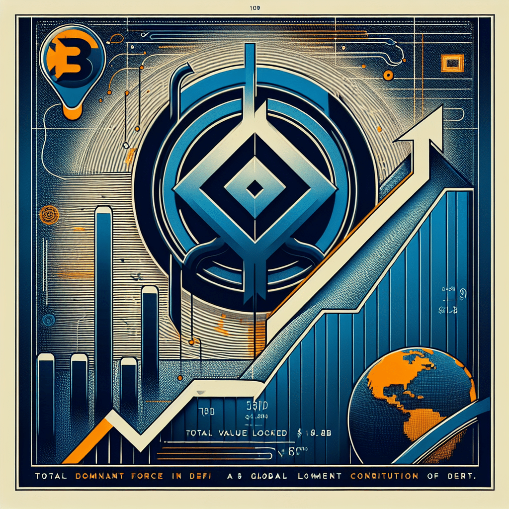 "Linea logo in Dark Blue dominating a digital collage symbolizing DeFi growth, with an upward trending line graph, a global and complex layer-2 network represented by an orange globe and labyrinth, a bull illustrating market surge, and an Aave logo acknowledging their contribution. Text in Midnight Blue reads 'Linea: Dominant Force in DeFi' and 'Total value locked at .94B'. Image resolution is 1200 x 628 pixels."