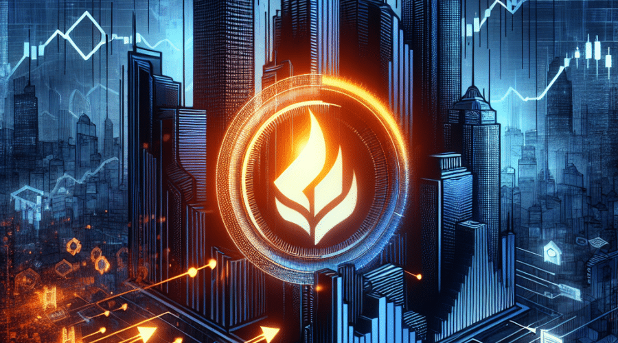 "Graphical depiction of the Nasdaq logo presenting tokenized stocks to a traditional Wall Street setting in midnight blue, with a vibrant orange blockchain platform bridging the gap; SEC, DTCC and other institutions subtly integrated in the background, using varying shades of blue to keep brand consistency."