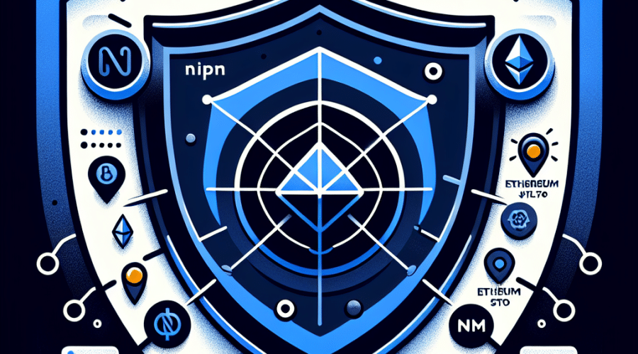 "Graphic illustration presenting Ledger's security against NPM ecosystem attack with stylized dark blue security shield resisting a phishing email. The Ledger logo, Ethereum, Solana and other chains are subtly included in the background, representing web-crypto activity. The bold orange title says 'Ledger CTO Highlights NPM Ecosystem Attack' with a smaller statement in midnight blue stating 'Potential Crisis Averted' - Reflecting our brand's professional style."