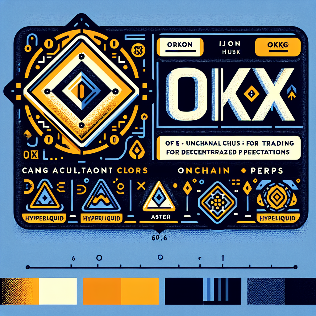 "OKX logo presented with an alert sign pointing to regulatory issues against a midnight blue blockchain design (#021B88). Includes a faint image of their unbranded decentralized perpetuals trading platform infused with elements from Hyperliquid and Aster, known for onchain perps. Use of OKX brand colors: Vibrant orange (#FF9811) suggesting caution and excitement, and dark blue (#000D43) used for additional text and detail. Image size 1200 x 628 pixels."