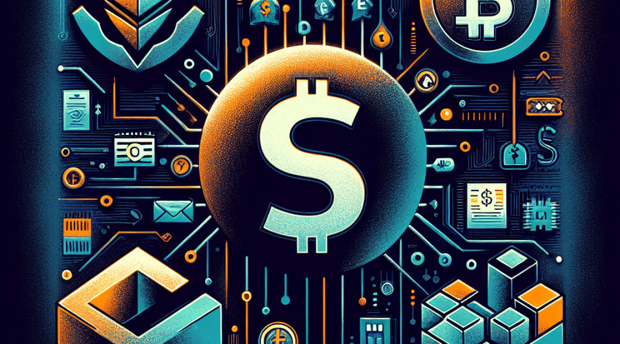 "Abstract digital collage featuring artistic representation of Ripple and Securitize partnership, displays Ripple USD stablecoin symbol and real-world assets signifying tokenization, alongside visual elements of BlackRock and VanEck tokenized funds integrated within a smart contract depiction. Ripple logo in brand-orange colour and Securitize logo prominent; bridged by a neon line showcasing the unison. Background has a midnight-blue hue highlighting tokenized funds in dark-blue tone."