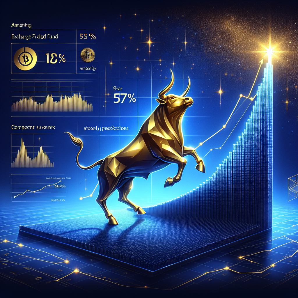 "Golden bull running upwards on blue graph symbolizing Solana token value increase against a midnight blue to bright hue sky, with Polymarket poll graphics and Federal Reserve emblem, calendar graphic indicating SOL ETFs approval deadline, and bold 'The Rise of Solana' text."
