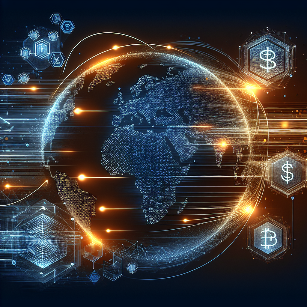 Sure! Here’s an optimized SEO-friendly alt-text for the described image: "Sleek digital illustration of global cross-border payments transformation, featuring interconnected international banks exchanging money seamlessly with dynamic orange #FF9811 transaction streams. Includes subtle blockchain and XRP coin elements, set against a professional dark blue #000D43 and midnight blue #021B88 background. Evokes trust, technological innovation, and worldwide financial connectivity—sized 1200x628 pixels for a WordPress blog header."