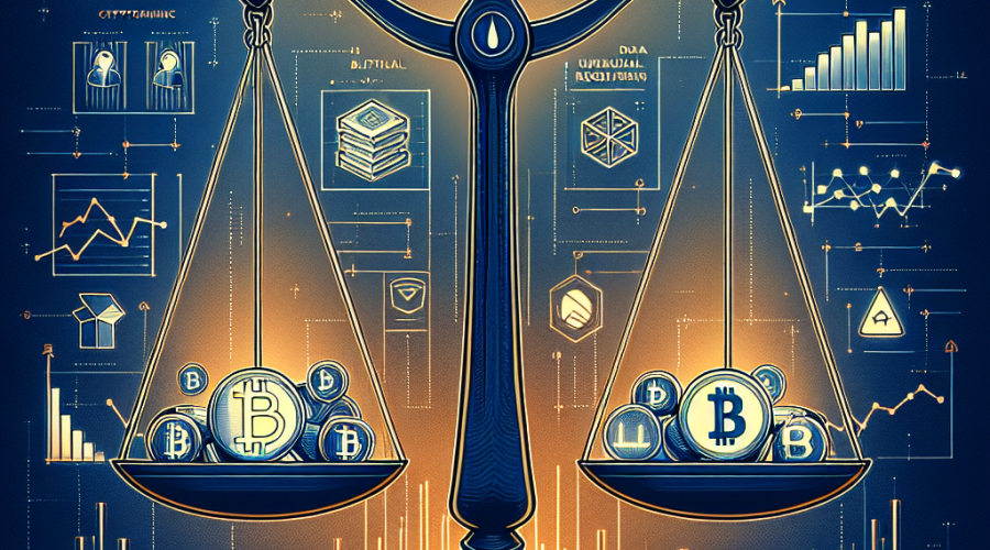 "Balanced scale infographic contrasting Bitcoin, cryptocurrency and DAT symbols with imagery of regulators SEC and Finra, against a polished midnight blue backdrop featuring lines portraying unusual trading patterns. Caption 'Regulatory scrutiny on Crypto Trading Patterns' visibly placed in the center."