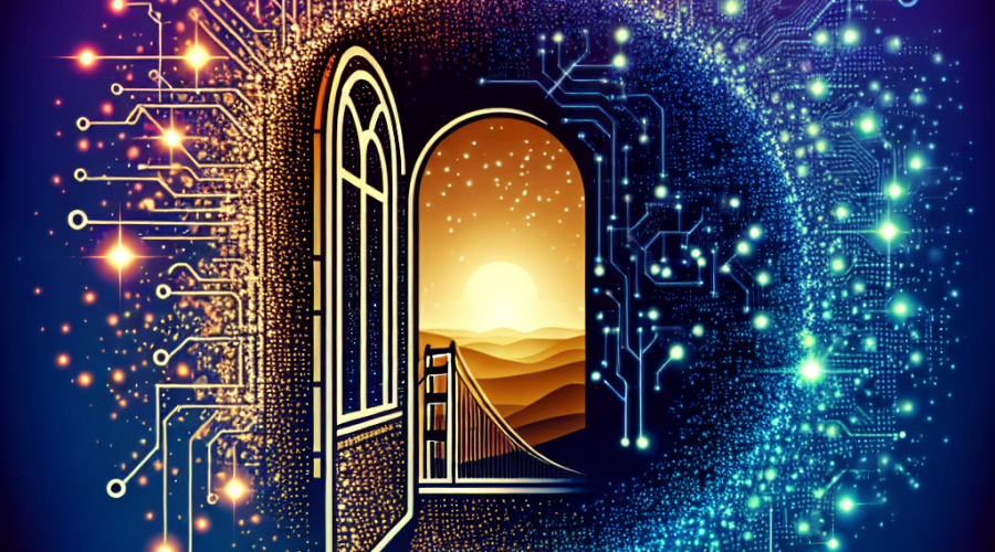 "Digitally stylized YZi Labs logo against a vibrant blue gradient background, luminous particles symbolizing biotech, AI, and crypto investments, alongside a golden gate silhouette denoting plans for external investment, sized 1200x628 pixels."