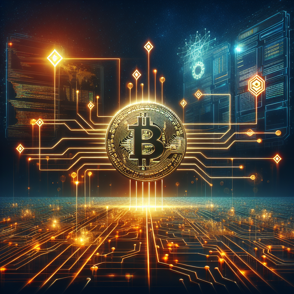 **Great SEO Alt-text:** Sleek modern graphic showing a golden Bitcoin symbol merging with the vibrant Solana “S” logo over a digital bridge of interconnected nodes, representing seamless Bitcoin and Solana integration via Zeus Network’s BitcoinKit developer tools; background features code snippets and blockchain grids in orange, dark blue, and midnight blue, highlighting innovation and cross-chain connectivity for Solana DeFi.