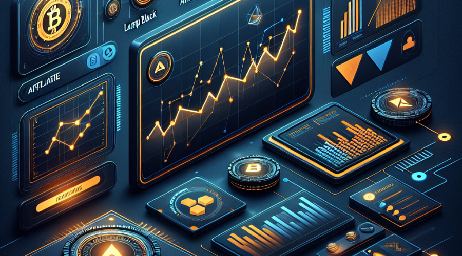 AltSignals dashboard interface with affiliate crypto trading icons, coins, and upward graphs on a sleek midnight blue background