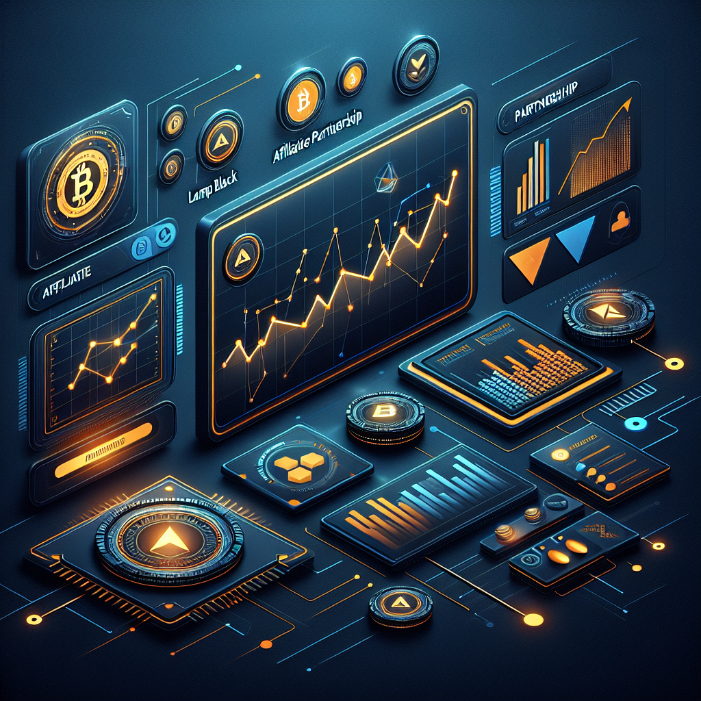 AltSignals dashboard interface with affiliate crypto trading icons, coins, and upward graphs on a sleek midnight blue background