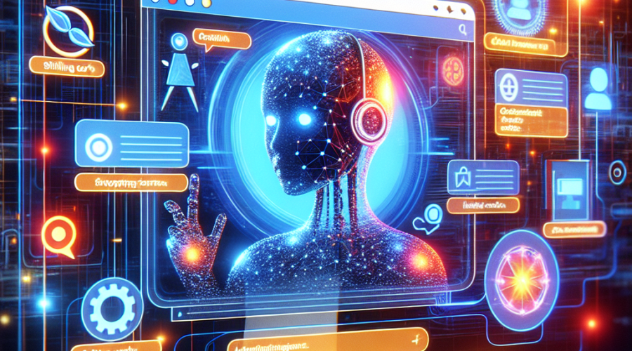 Certainly! Here’s a well-optimized SEO alt-text for your described image prompt: "Futuristic digital illustration of a computer screen infused with AI elements, featuring glowing neural connections and a ChatGPT avatar assisting a user with web searches, form filling, shopping, and scheduling. Floating icons and modern interface overlays incorporate brand gradients of orange (#FF9811), dark blue (#000D43), and midnight blue (#021B88), visually emphasizing automation, security, and seamless human-AI partnership in a sleek, tech-forward environment. Ideal for conveying advanced AI productivity and user control." Let me know if you’d like it tailored further for your specific website or focus keywords!