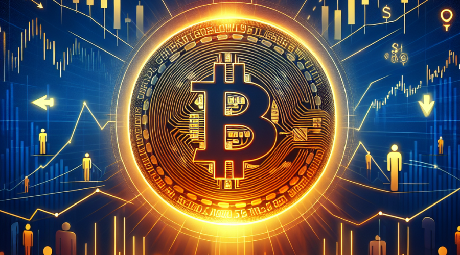 **SEO Alt-Text:** Stylized Bitcoin coin under dramatic lighting at the center of a 1200 x 628 px image for a finance and crypto blog, surrounded by subtle line charts, candlesticks showing market trends, investor hands taking profits at the edges, and abstract arrows symbolizing resistance and volatility; background fades from deep dark blue (#000D43) to midnight blue (#021B88) with vibrant orange (#FF9811) highlights, capturing Bitcoin market optimism, uncertainty, and institutional influence.