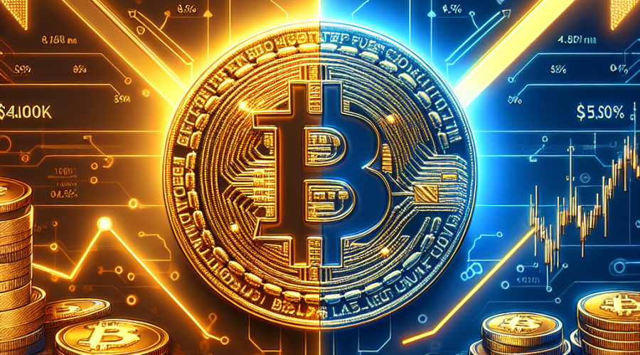 "Bitcoin coin glowing in orange symbolizing an inflow of 9 million while a dull gold coin reflects a loss of .1 billion, both against a backdrop of an 8.3% rebound in the gold market, predicting prospective prices for Bitcoin at 0K and gold at ,000 in their respective timelines, in a clean and visually appealing 1200 x 628 pixel graphic."