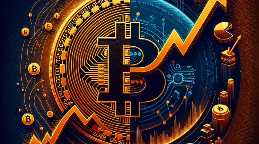 **SEO alt-text:** "Illustration of Bitcoin’s evolution: In a 1200x628 pixel image with a dark blue (#000D43) background, Bitcoin’s golden-orange token stands at the center, bridging a volatile, sharp-edged price chart on the left—with halving icons, dramatic peaks, and early years—towards the right’s calm, stable upward graph integrated with global finance symbols (banks, macroeconomic icons) in midnight blue (#021B88). Vibrant orange (#FF9811) lightning bolts and graph lines highlight transformation, showing Bitcoin maturing from euphoria-driven cycles to institutional, macro-driven stability in a clean, modern style."