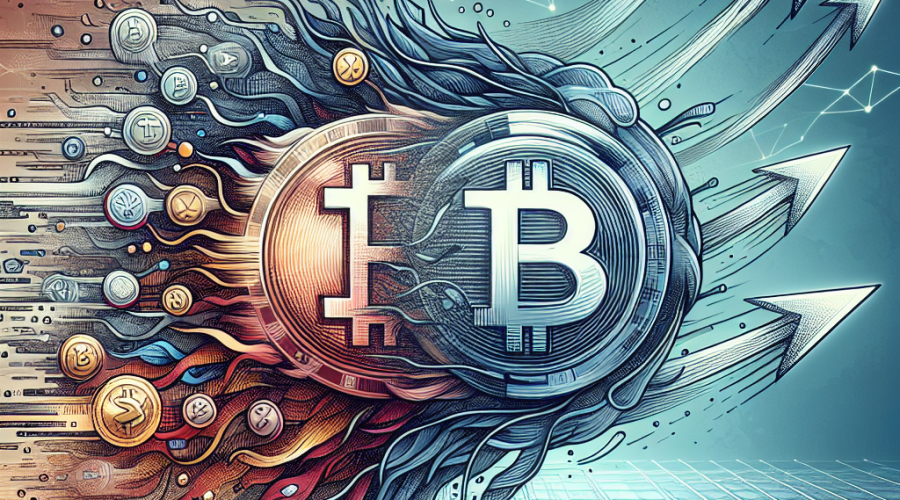 Certainly! Here is an optimized SEO alt-text for your described image: "Modern digital illustration depicting a metaphorical race between established and emerging blockchain platforms. On the left, a slightly faded, solid Cardano symbol represents traditional crypto under pressure. On the right, a bold, energetic Remittix icon radiates forward momentum, with vibrant currency streams symbolizing seamless transitions between crypto and fiat. The sleek design uses brand colors orange (#FF9811), dark blue (#000D43), and midnight blue (#021B88), featuring dynamic blockchain connectivity lines and nodes. The image embodies innovation, security, and real-world adoption for fintech and crypto audiences."