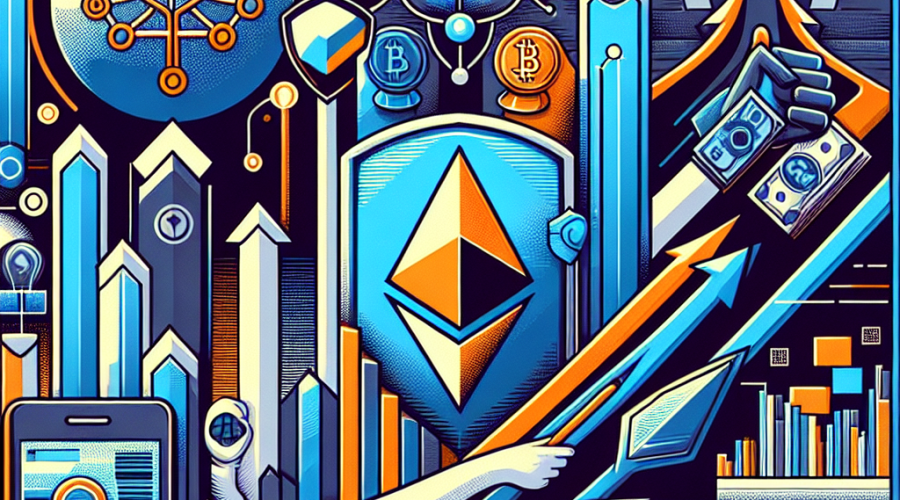 **SEO Alt-Text:** Modern illustration visualizing cryptocurrency trends, featuring abstract representations of Cardano with a shield motif for regulation, Ethereum’s logo with upward arrows and a digital wallet, Worldcoin shown as a globe with a biometric iris, and BlockDAG depicted by interlinked DAG nodes with Formula 1 racing elements. Uses dominant orange (#FF9811), dark blue (#000D43), and midnight blue (#021B88) brand colors, clean lines, and a dynamic layout to symbolize innovation and movement in blockchain and crypto markets.