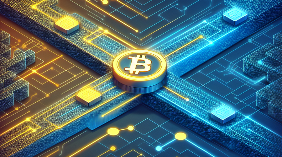 **SEO-optimized alt-text:** Digital illustration depicting Binance BNB token bridging into Coinbase ecosystem, featuring vibrant orange BNB symbol moving between two stylized, interconnected blockchain networks on a dark blue and midnight blue background, with a futuristic blue carpet pathway, highlighting crypto exchange interoperability, digital finance innovation, and trusted collaboration for a blog post.