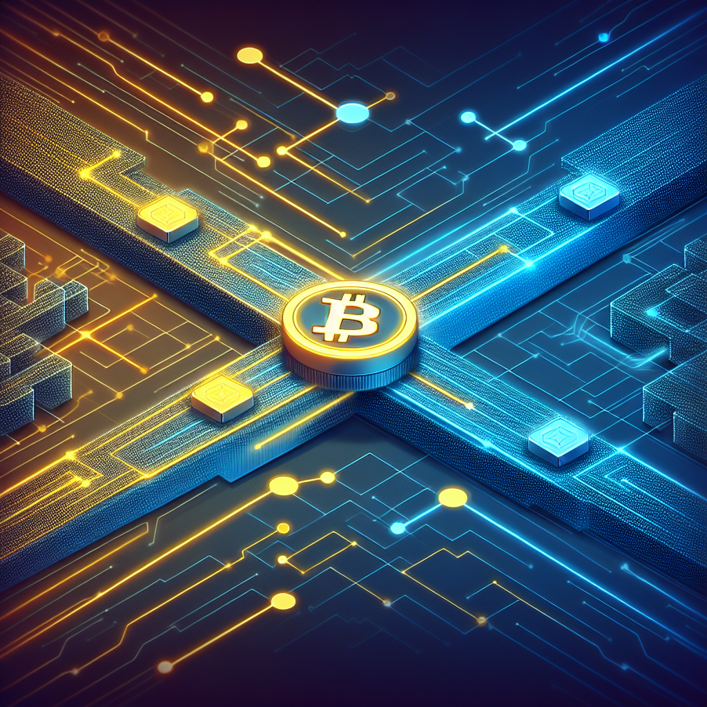 **SEO-optimized alt-text:** Digital illustration depicting Binance BNB token bridging into Coinbase ecosystem, featuring vibrant orange BNB symbol moving between two stylized, interconnected blockchain networks on a dark blue and midnight blue background, with a futuristic blue carpet pathway, highlighting crypto exchange interoperability, digital finance innovation, and trusted collaboration for a blog post.