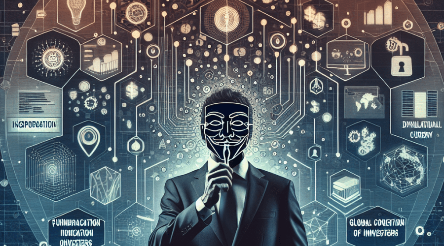 "Coinbase CEO Brian Armstrong discussing blockchain startup plans on a podcast, highlighting elements of smart contracts and digital currency in our brand colors - Orange, Dark Blue, Midnight Blue, symbolizing global investor connections."