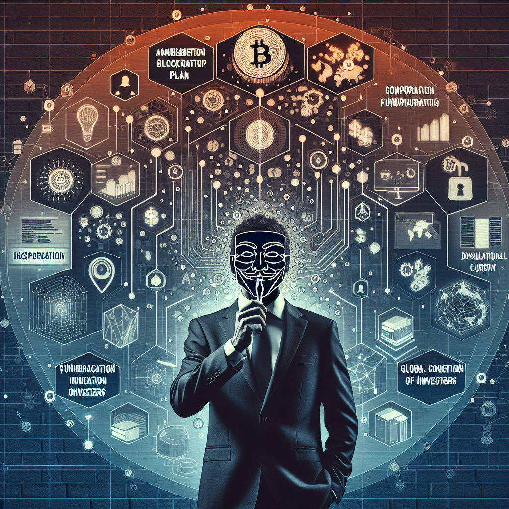 "Coinbase CEO Brian Armstrong discussing blockchain startup plans on a podcast, highlighting elements of smart contracts and digital currency in our brand colors - Orange, Dark Blue, Midnight Blue, symbolizing global investor connections."
