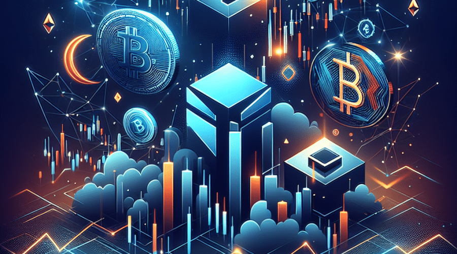 **SEO ALT-TEXT:** A modern digital illustration sized 1200 x 628 pixels visualizes the dynamic landscape of crypto finance, featuring bold geometric shapes and interconnected lines symbolizing AI-driven recovery and resilience in DeFi platforms. Subtle candlestick charts and digital tokens reference market activity, while the abstract emblems of MetaDAO and Avici rise above elements of turbulence, embodying strength and innovation. The image uses a vibrant orange (#FF9811), dark blue (#000D43), and midnight blue (#021B88) color palette, with smooth gradients and energetic accents for a forward-thinking, professional look—all conveying growth, technology, and the evolving opportunity in crypto and decentralized finance.