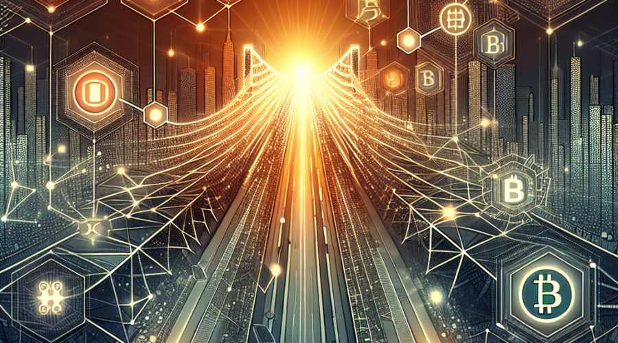 SEO-Optimized Alt-Text: Modern digital illustration of a glowing blockchain bridge connecting traditional banks with paperwork and wire transfers on one side to seamless mobile wallets and crypto icons on the other, symbolizing the transition from outdated finance to user-friendly digital payments. Features clean, tech-inspired design with orange (#FF9811), dark blue (#000D43), and midnight blue (#021B88) brand colors, and includes abstract UI elements for improved user experience and mass crypto adoption. Sized 1200x628 pixels.