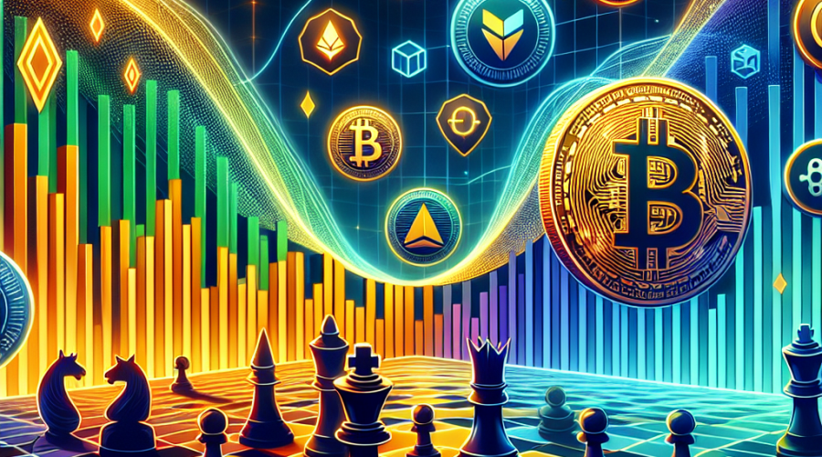 **SEO-Friendly Alt Text:** "Illustration for a GameFi crypto blog: Dynamic 1200 x 628px graphic with Bitcoin and altcoin icons on colorful fluctuating graphs, featuring Tapzi’s futuristic platform interface. Includes classic game elements like chess pieces, checkers, and rock-paper-scissors, TAPZI tokens symbolizing skill-based rewards, secure blockchain icons (locks, audit badges), and an energized crowd silhouette for community engagement. Uses Tapzi’s brand colors—vibrant orange (#FF9811), deep dark blue (#000D43), and midnight blue (#021B88)—for an innovative, professional cryptocurrency and gaming visual."