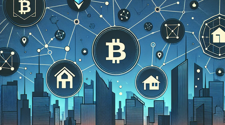 **SEO-optimized Alt-text:** Modern digital illustration depicting the surge of real estate tokenization post-KBW 2025, featuring iconic urban skyline silhouettes blended with stylized blockchain tokens, fractional property assets in sleek token shapes, and diverse people connected through digital networks. Image uses EstateX brand colors Orange #FF9811, Dark Blue #000D43, and Midnight Blue #021B88, visually representing innovation, compliance, accessibility, and inclusive community growth in the real estate blockchain sector.