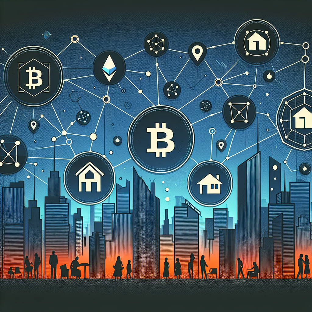 **SEO-optimized Alt-text:** Modern digital illustration depicting the surge of real estate tokenization post-KBW 2025, featuring iconic urban skyline silhouettes blended with stylized blockchain tokens, fractional property assets in sleek token shapes, and diverse people connected through digital networks. Image uses EstateX brand colors Orange #FF9811, Dark Blue #000D43, and Midnight Blue #021B88, visually representing innovation, compliance, accessibility, and inclusive community growth in the real estate blockchain sector.