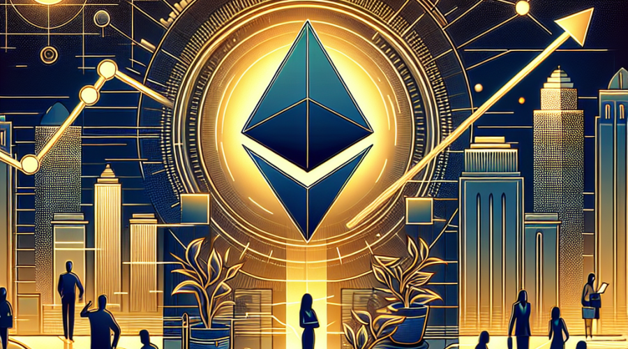 **SEO-optimized alt-text:** Digital illustration showcasing Ethereum’s resurgence and rising institutional adoption, featuring a glowing Ethereum logo at the center with dynamic upward-trending charts, business professionals, institutional buildings, and blockchain infrastructure elements; the artwork uses a bold color palette of orange (#FF9811), dark blue (#000D43), and midnight blue (#021B88), sized 1200x628 pixels for a WordPress crypto-finance blog post.