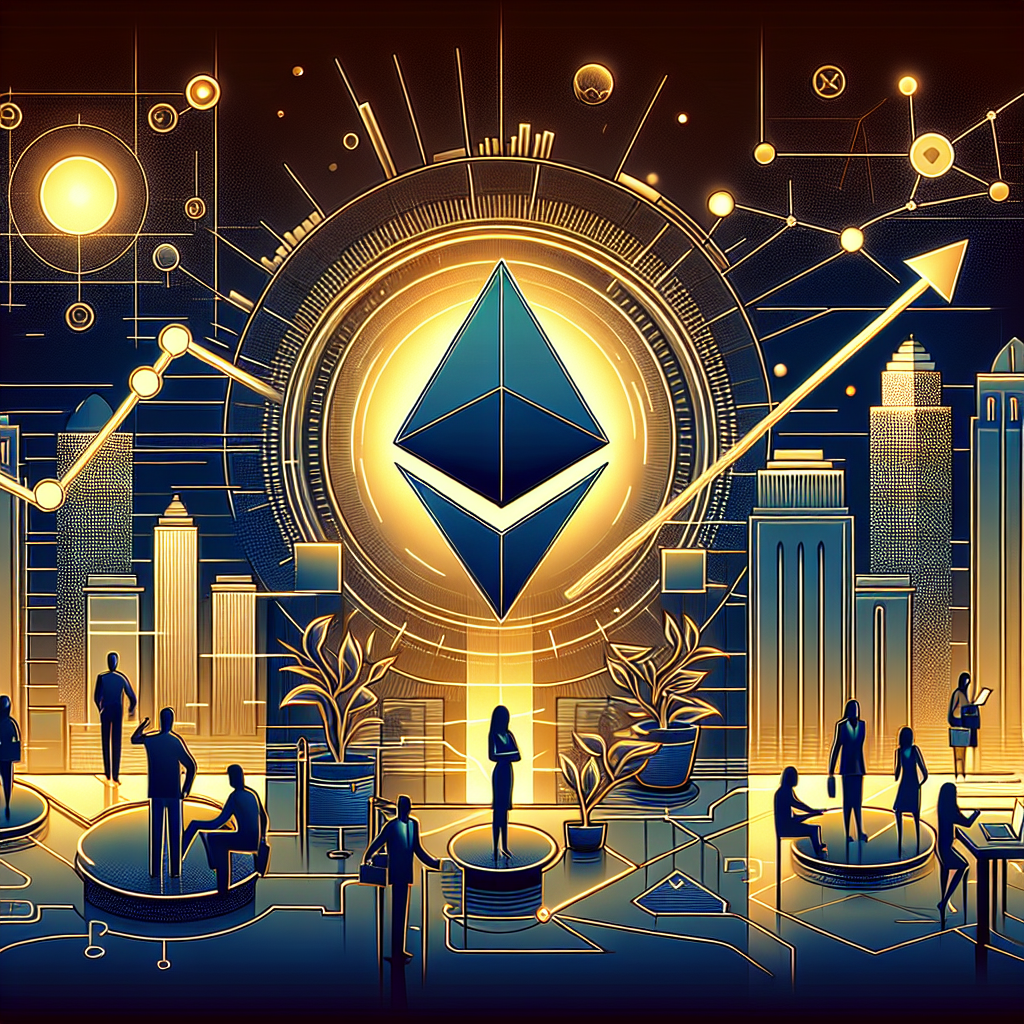 **SEO-optimized alt-text:** Digital illustration showcasing Ethereum’s resurgence and rising institutional adoption, featuring a glowing Ethereum logo at the center with dynamic upward-trending charts, business professionals, institutional buildings, and blockchain infrastructure elements; the artwork uses a bold color palette of orange (#FF9811), dark blue (#000D43), and midnight blue (#021B88), sized 1200x628 pixels for a WordPress crypto-finance blog post.