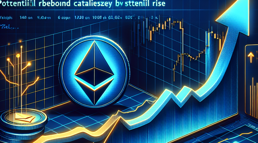 "Graph chart showing fluctuating Ethereum price with bullish flag symbol, shiny Ethereum coin, and silhouette of an ETF outflow against a midnight blue background. Orange upward trend arrow indicating potential rebound. Headline in brand orange color reading 'Ethereum Price Analysis Amid Weak Demand and ETF Outflows' with dark blue subhead 'Potential Rebound Catalyzed by Stablecoin Growth'. Image dimensions are 1200x628 pixels."